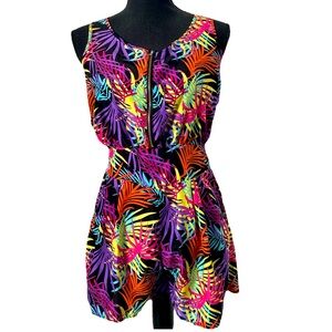 Juniors Multicolor Leaftprint Rhomper Shorts Zip Front Cutout Back Medium